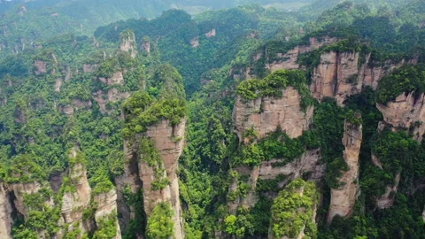 Unique quartzite pillars and peaks in zhangjiajie national forest park Stock Footage 218723719