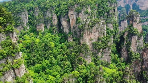 Unique quartzite pillars and peaks in zhangjiajie national forest park Stock Footage 218733019