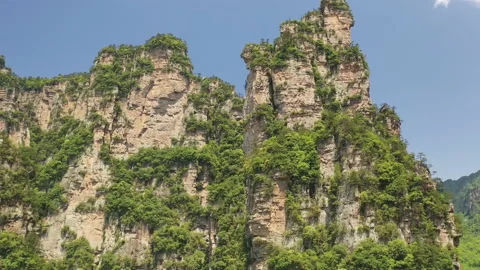 Unique quartzite pillars and peaks in zhangjiajie national forest park Stock Footage 218739079