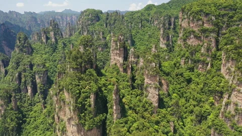 Unique quartzite pillars and peaks in zhangjiajie national forest park Stock Footage 218751693