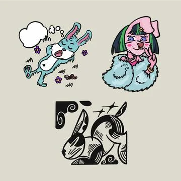 Unique rabbit design pack vector style for brand needs Stock Illustration