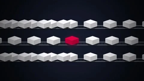 Unique Red Cube Stands Out Among White Cubes on Dark Background Stock Footage 348415603