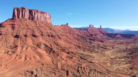 Unique Red Rock Pinnacles Monuments Butte Massive In Colorado Desert Area Aerial Stock Footage 273816548