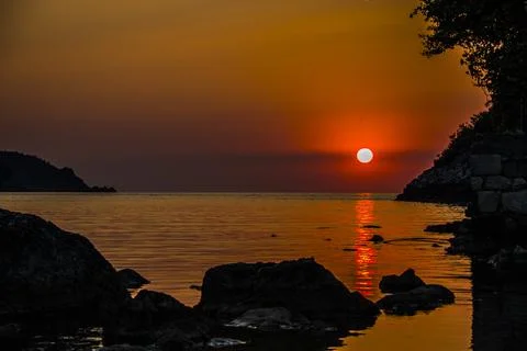 Unique reflection of the sunset Foto stock