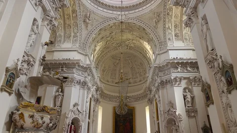 Unique reliefs interior of Peter and Paul Cathedral in Vilnius steadicam Stock Footage 106490329