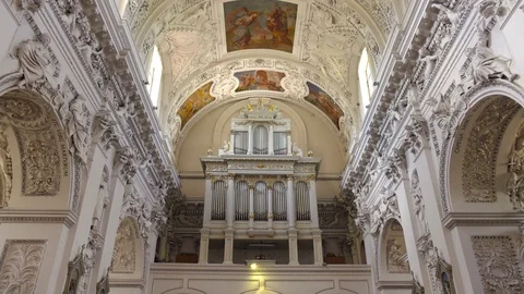 Unique reliefs interior of Peter and Paul Cathedral in Vilnius steadicam 스톡 동영상 106491290