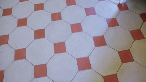 Unique retro ceramic floor tiles create timeless charm in modern spaces Stock Footage 321537944
