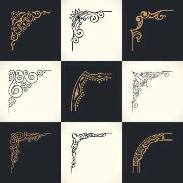 Unique retro corner for frames set. Vintage vector patterns for invitations and Illustrazione stock