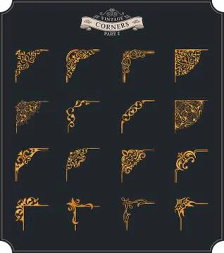 Unique retro corner for frames set. Vintage vector patterns for invitations and Stock Illustration