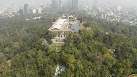 Unique Reveal of the Castle at Chapultepec Park Mexico City Paseo de la Reforma Stock Footage 99793438