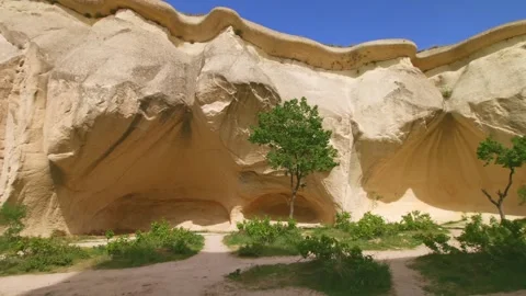Unique Rock Formations and Ancient Cave Dwellings in Pasabag Valley, Cappadocia, Stock Footage 332548029