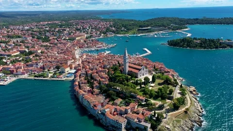 Unique Rovinj town in a beautiful setting - Drone view Stock Footage 288818923