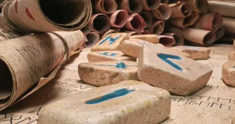 Unique runic divination by Celtic stones. Parallax effect. Stock Footage 162025474