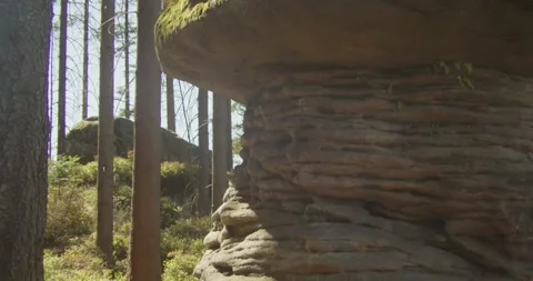 Unique Sandstone Rock Formations In Bohemian Paradise Czech Republic Forest 库存影片 345079870