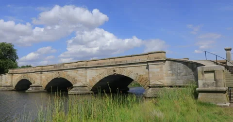 The unique sandstone Ross Bridge, completed in 1836, Ross, Tasmania, Australia Stock Footage 160636570