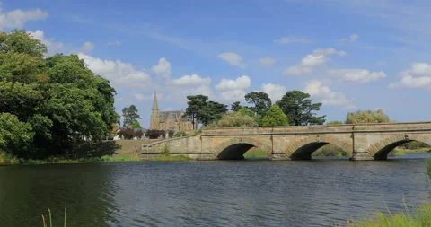 The unique sandstone Ross Bridge, completed in 1836, Ross, Tasmania, Australia Stock Footage 160637235