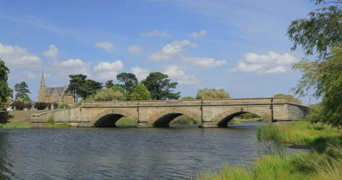 The unique sandstone Ross Bridge, completed in 1836, Ross, Tasmania, Australia Stock Footage 160637888