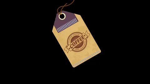 Unique seal for a value caffeine product consisting on a circled sketch touched Stock Footage 128351933