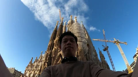 Unique Selfie in Front of a Grand Architectural Marvel Stock Footage 314060195