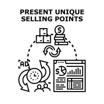 Unique selling points presentation marketing strategy plan Stock Illustration