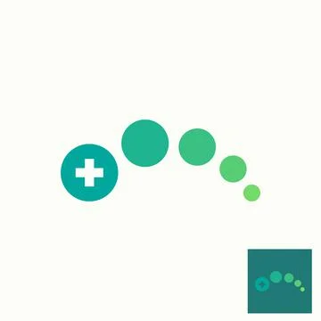 Unique shape jump dots from small to big with red cross or plus inside Stock Illustration