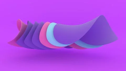 Unique Shape Violet Iridescent Texture Wavy Paper Layers Folded 3D Render Stock Illustration