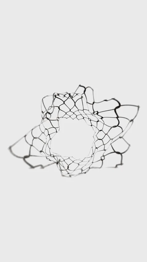 Unique shapes of black wire mesh art displayed on white background Stock Footage 323732723