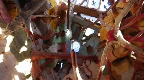Unique shot of the ceiling structure of Salvation Mountain. Stock Footage 49185825