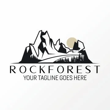 Unique but simple mountain with forest and sunrise image graphic Illustration