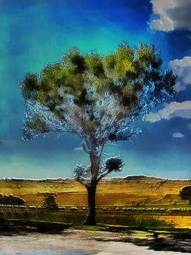 Unique single tree in 3d Stock Illustration