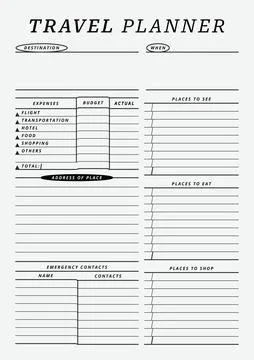 Unique size black and white Travel Planner template size Illustrazione stock
