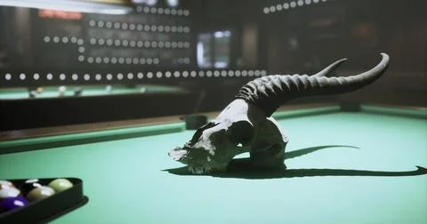 Unique skull decor on a pool table challenges traditional gaming setting Stock Illustration