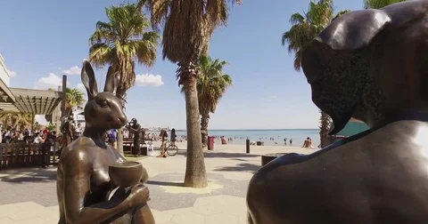 Unique statues near the beach Stock Footage 82592344