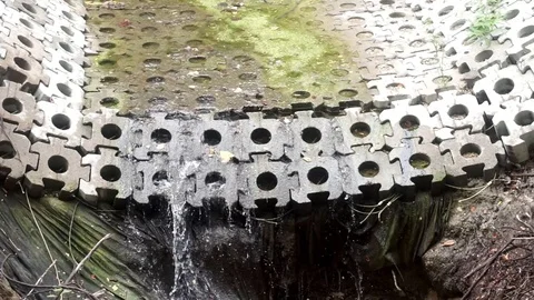 A Unique Stone Waterfall Stock Footage 79331831