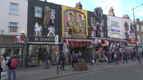 Unique Store Fronts in Camden Town, London Stock Footage 154079733