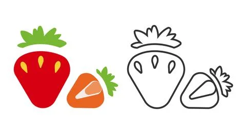 Unique strawberry line icons featuring vibrant colors and simple designs Stock Illustration
