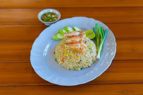 Unique style Thai shrimp fried rice serves on the dish 写真素材