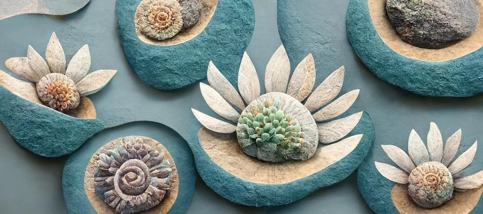 Unique succulent plant patterns, stone flowers - interior modern art series Stock Illustration
