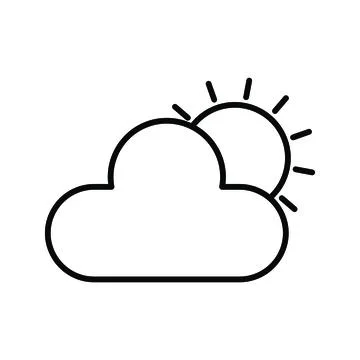 Unique Sun &amp; Cloud Vector Line Icon Stock Illustration