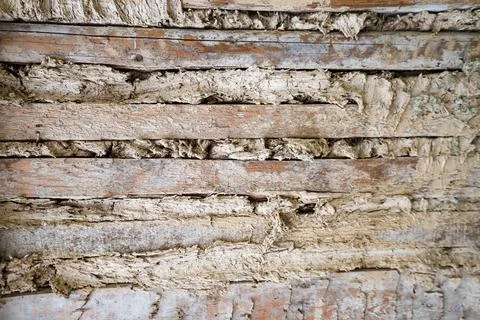 Unique textures of an artisans wall showcasing natural materials and crafts.. Stock Photos