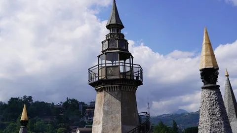 Unique Tower Structure with Intricate Design and Architecture Stock Photos