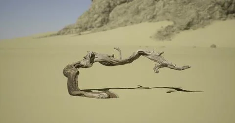 Unique twisted tree trunk in a barren desert landscape under clear sky Stock Illustration
