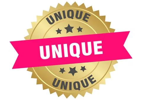 Unique. unique round pink and gold label isolated on transparent background Stock Illustration
