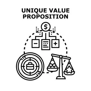 Unique value proposition strategy providing benefits and differentiation Stock Illustration