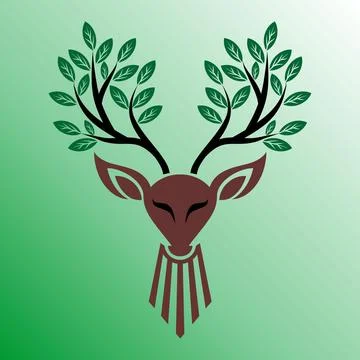 Unique Vector Deer Head Icon with Leafy Antlers JPG-EPS Stock Illustration