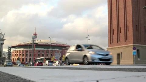 Unique view from Barcelona's Plaça d'Espanya during the Covid-19 pandemic Stock Footage 134642137