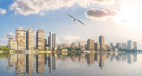 Unique view of the centre of Cairo from the Nile waters, Egypt Stock Photos