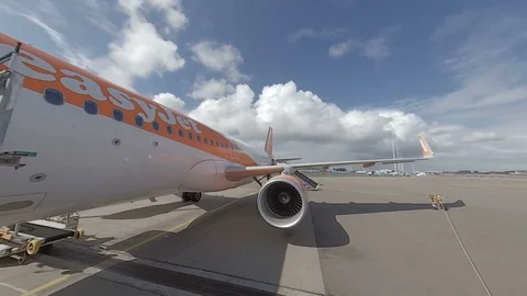 Unique view of an Easyjet plane before takeoff Stock Footage 118255602