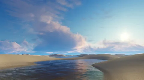 Unique water lagoons among sand dunes in Brazil desert 4K Stock Footage 64594261