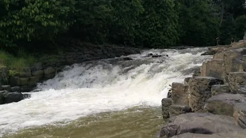 Unique Waterfall Shore Rocks Stock Footage 204136996
